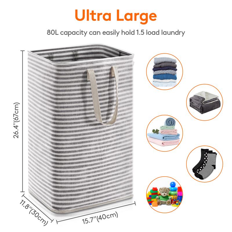 Lifewit 80L Laundry Hamper Large Collapsible Laundry Basket, Freestanding Waterproof Clothes Hamper Storage with Easy Carry Handles for Clothes Toys in Bedroom Bathroom College Dorm for Adults, Black, Grey, Pink