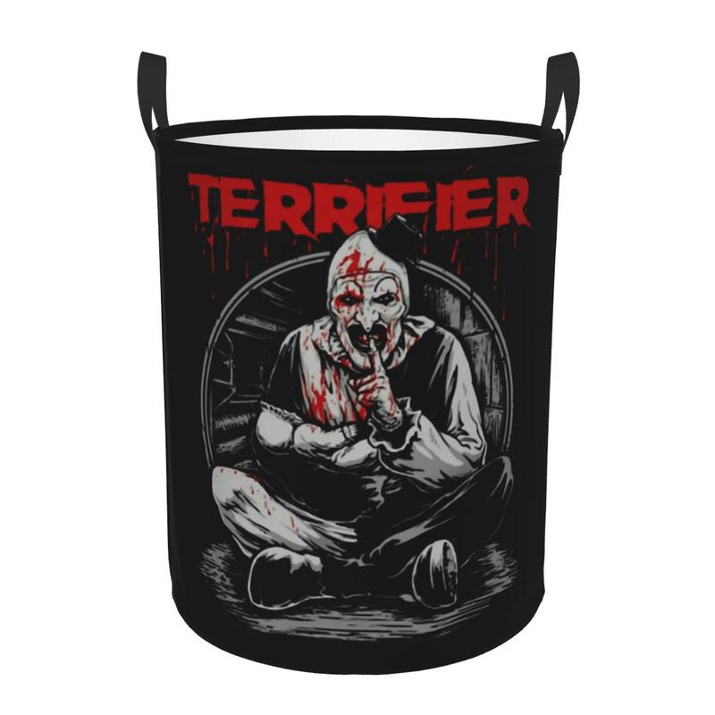 Custom Horror Halloween Movie Terrifier Clown Laundry Basket Foldable Clothes Hamper for Baby Kids Toys Storage Bag