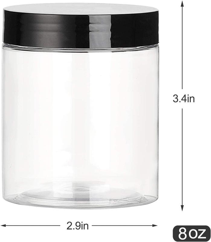 8OZ 32 count Plastic Jars with Lids Empty Slime Cosmetics Containers Clear Gift Round PET Cream Jars with Black Lids Pen Labels for Kitchen Storage Spices Dry Food Body Butter Slime Making shipping  containers