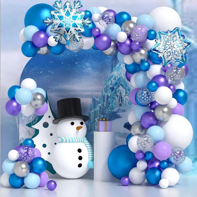 Frozen Balloon Garland 130PCS Winter Balloon Arch Kit With Snowflake Balloons White Blue Purple Sliver Balloon Kit For Winter Theme  Shower Supplies Snowman Birthday Party Decorations