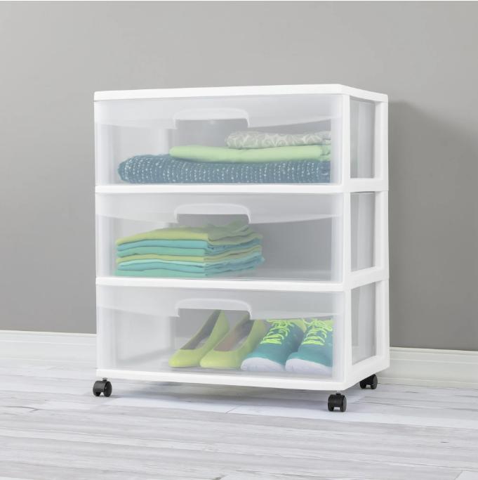 Sterilite 3-Drawer Wide Cart - Portable Storage Solution for Any Room of the Home