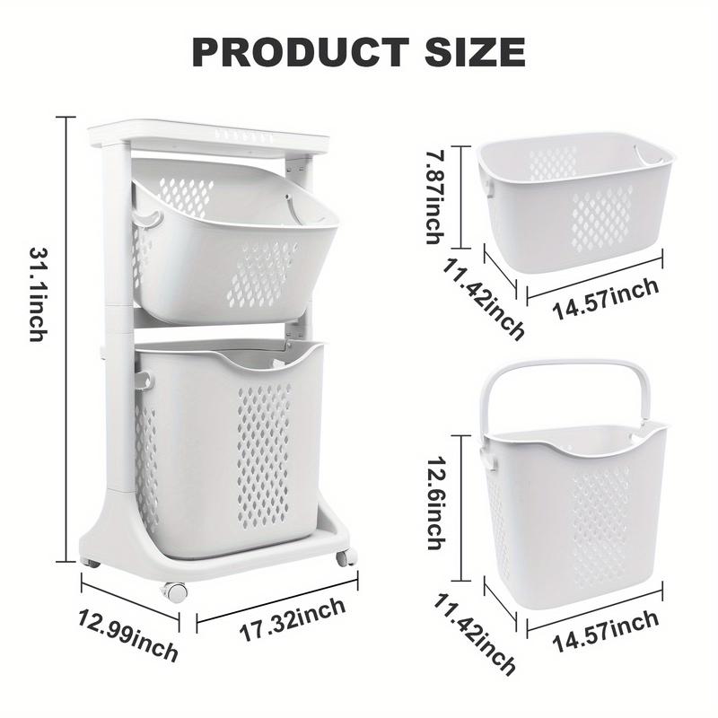 Modern Roller Laundry Basket, Large Capacity Laundry Basket, Layered Removable, Home Storage, Suitable for Bathroom Living Room Bedroom Laundry Room