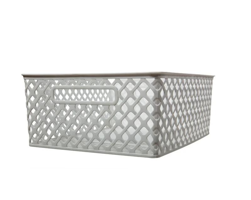 Medium White Decorative Storage Basket - Home Organizer for Boxed and Canned Goods