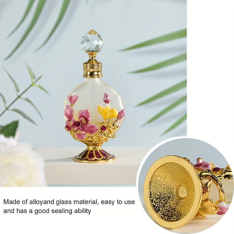 Vintage Magnolia Flower Enamel Crafted Perfume Bottle, 1 Count Empty Perfume Bottle, Essential Oil Dispenser, Home Organizer for Living Room Bedroom