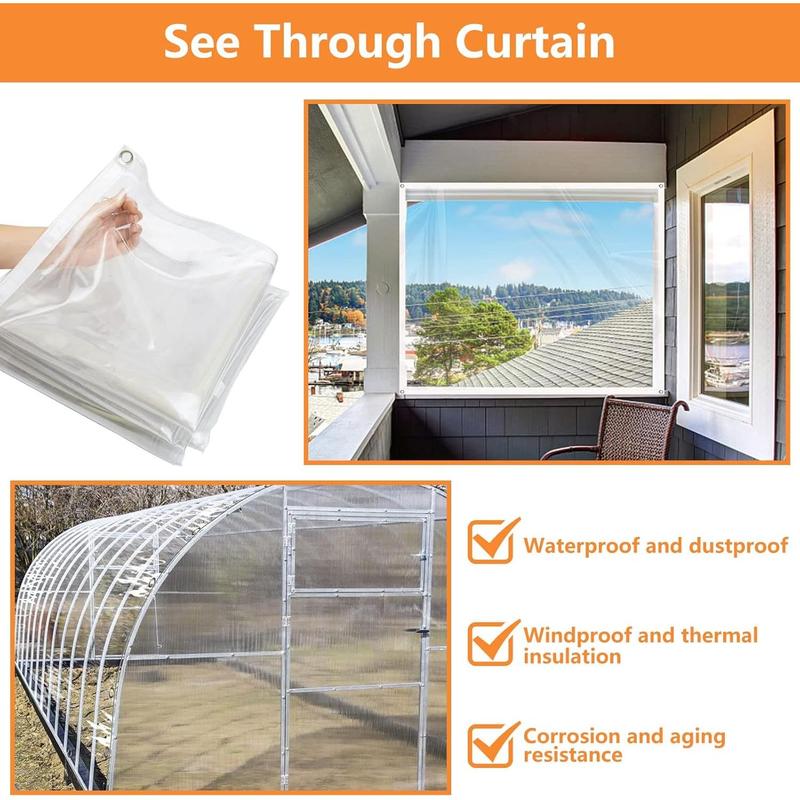 20 MilHeavy Duty Clear PVC Tarpaulins 8 x 8 FT, Waterproof Wind-Proof Transparent Vinyl Tarp for Patio Pergola Garden Canopy Rainproof Anti-Tear PVC Thick Cover with Grommets (8 x 8 FT)