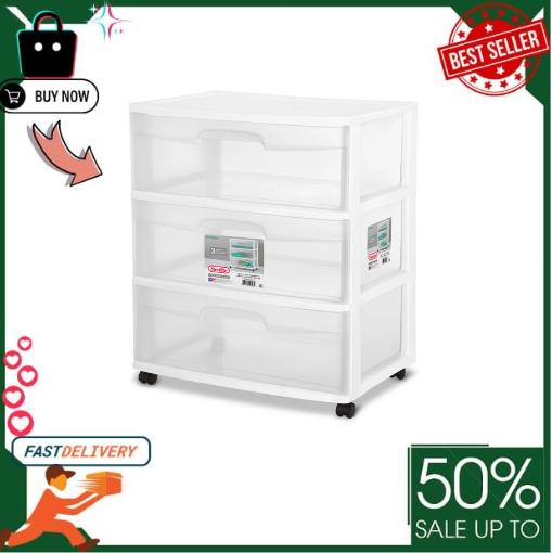 Sterilite 3-Drawer Wide Cart - Portable Storage Solution for Any Room of the Home