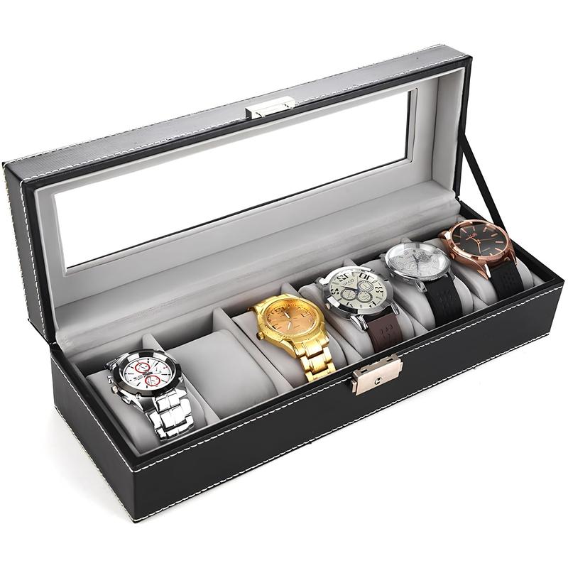 Watch Box for Men - 6 Slot Organizer, Display Case, Jewelry Storage, for Men & Women, Black