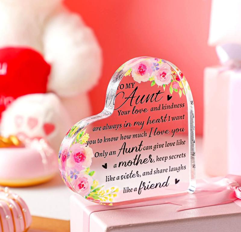 Aunt Gift from Niece Nephew Aunt Birthday Gifts Acrylic Heart Keepsake Sign Paperweight Idea Christmas Thanksgiving Day Mother's Day Gifts for Aunt Auntie