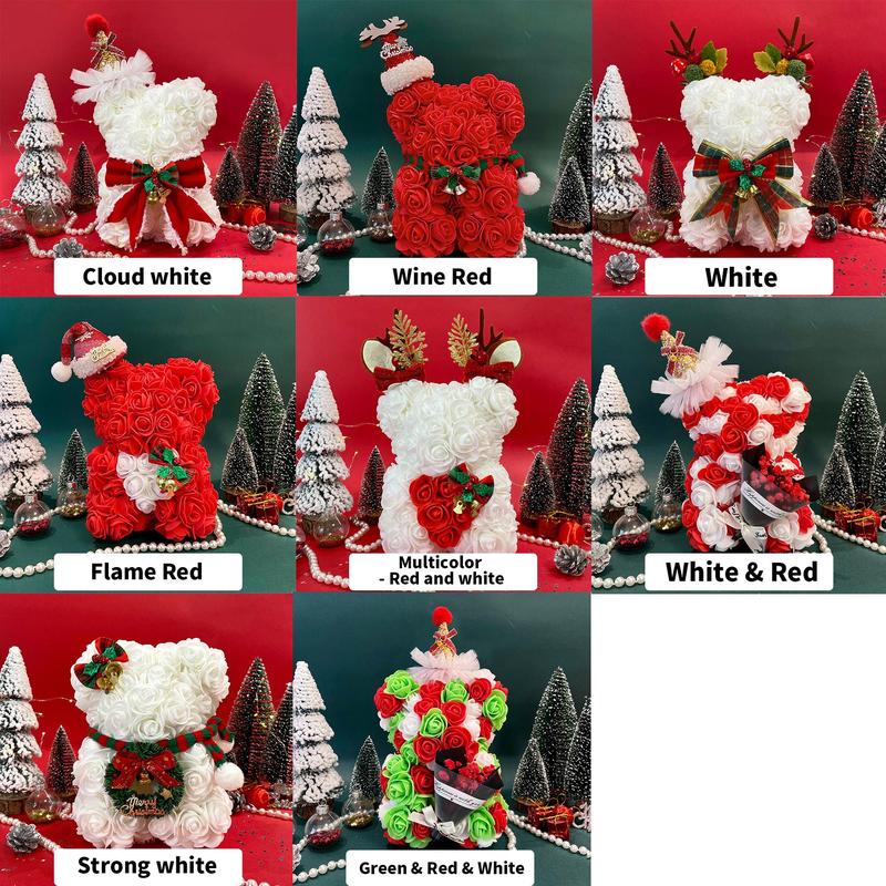 Christmas Themed Artificial Rose Bear Ornaments, 1 Count Cute Artificial Flower with Accessories, Party Gift and Supplies