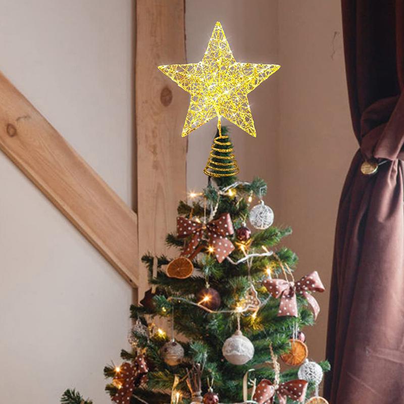 Christmas Star Tree Topper, Lighted Christmas Tree Topper, Hollow Gold Lighted Tree Star, LED Light Up Xmas Tree Topper, Christmas Tree Decorations