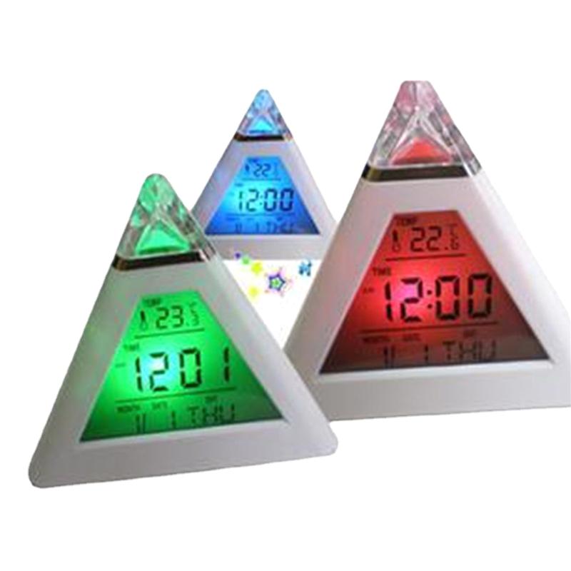 LED Digital Alarm Clock Pyramid Night Light Color Changing Desk Clock with Music & Snooze Mode