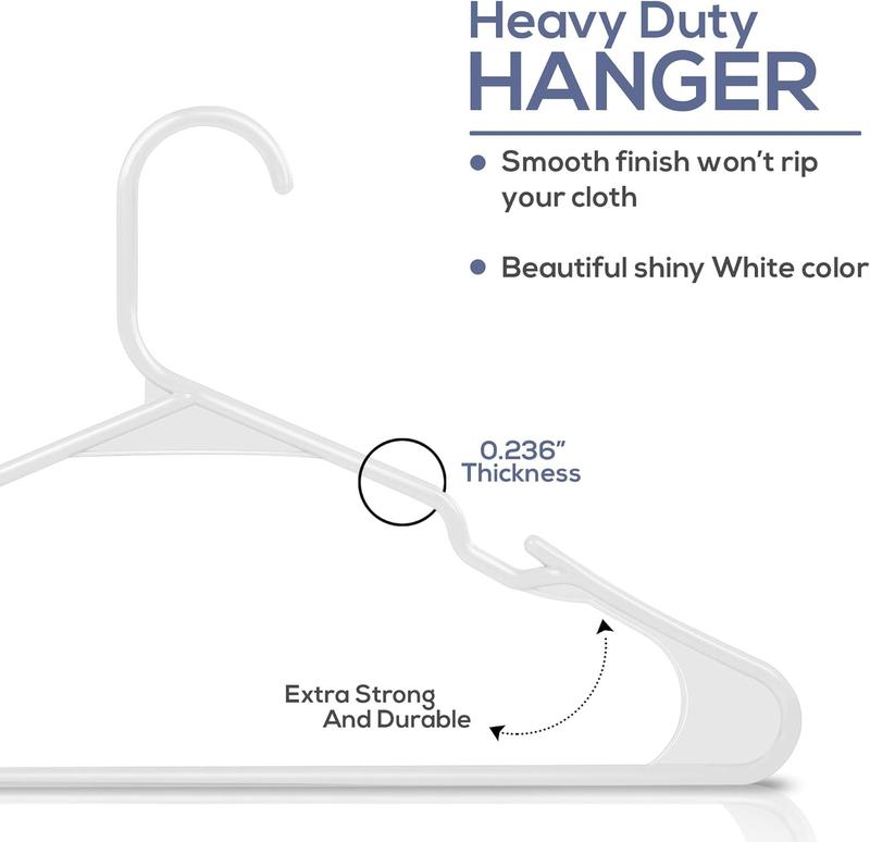 Clothes Hangers 50 Pack - Plastic Hangers Space Saving - Durable Coat Hanger with Shoulder Grooves (White)