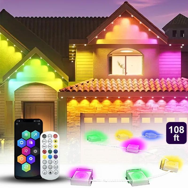 Christmas 2024 ornament 50FT 100FT Permanent Led lights house DIY Outdoor Light, 1 Count APP Voice Remote Controlled RGBIC Smart Eaves Light, Roofs for Christmas,  IP67 Waterproof RGB Smart Outdoor  smart led outdoor lights Decoration