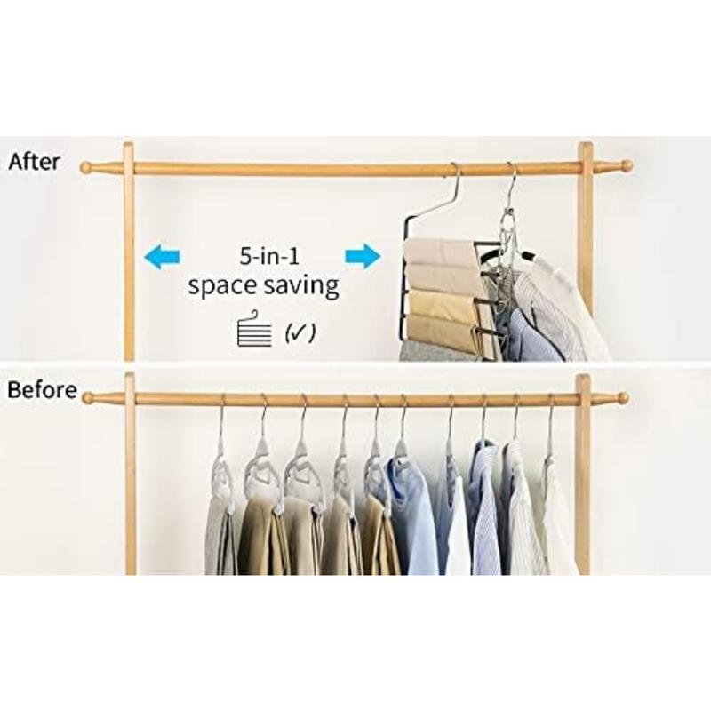 Pants Hangers 3pack, Heavy Duty Multi Layers Space Saving Slack Hangers,Non Slip 5 Tier Open-Ended Pants Hanger Closet Storage Organizer for Garden Flags Trousers Jeans Scarf