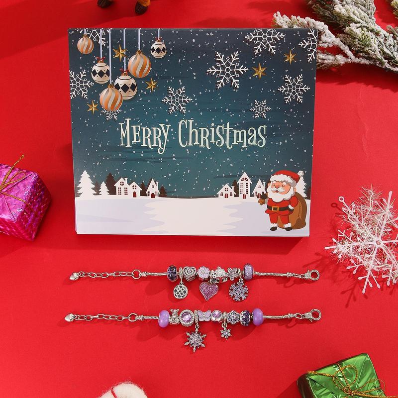 Christmas Themed Blind Box with 24-day Countdown Calendar, 24pcs set Snowflake Series DIY Beaded Bracelet, Holiday Party Gift for Friends, Party Favors