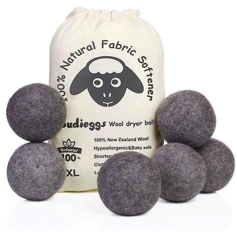 Wool Dryer Balls Dark Grey XL 6-Pack, 100% New Zealand Organic Fabric Softener for 1000+ Loads, Safe & , Reduce Wrinkles & Shorten Drying Time Naturally (6count Grey-XL)