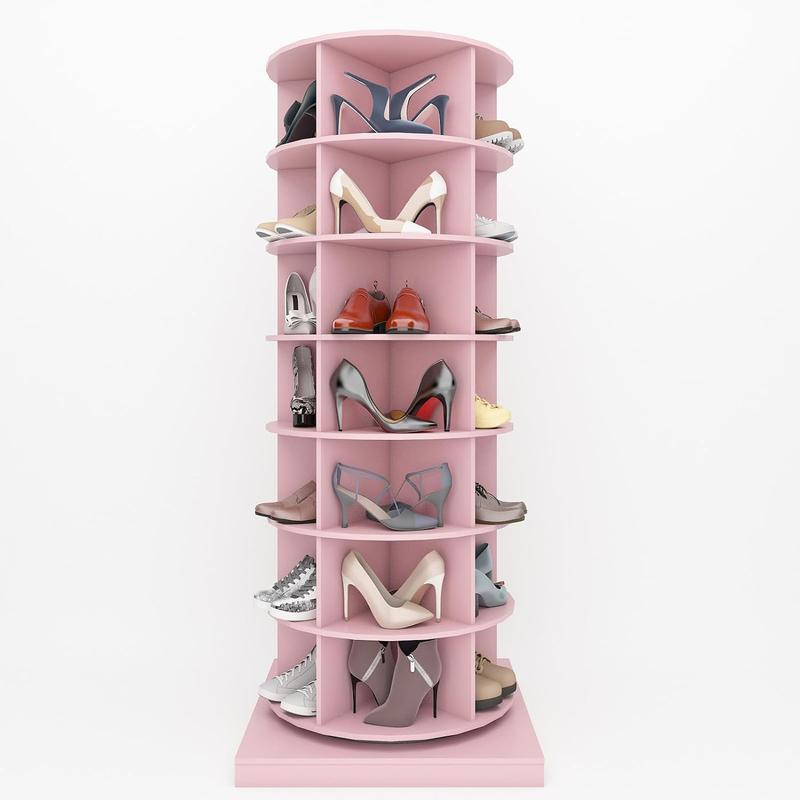 360° Rotating Shoe Rack Tower Spinning Shoe Display  Revolving Round Carousel Shoe Storage Organizer for Vertical Handbag Shoe Closet