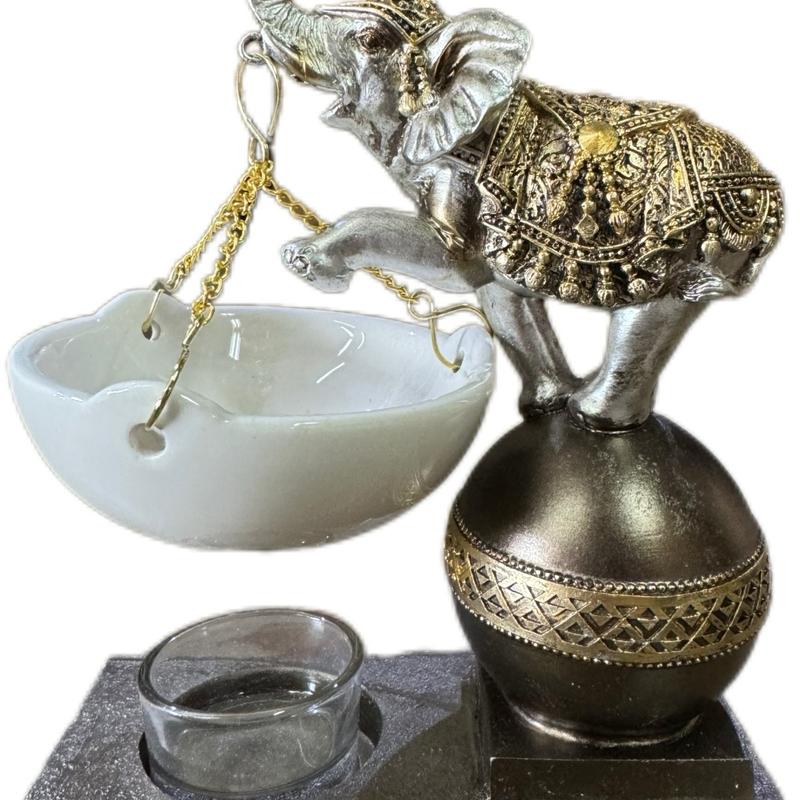 7” elephant statue with ceremic hanging bowl tea light candle burner wax warmer oil burner cone incense burner decor gift housewarming office table  Ornaments good luck