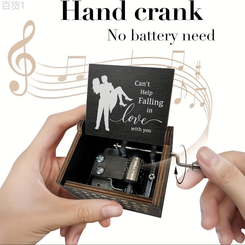 1pc Can't Help Falling In Love Music Box, For Lover Girlfriend Boyfriend Wife Husband Hand Crank Engraved Wooden Musical Boxes Gifts For Birthday Anniversary Valentine's Day, For Home Room Living Room Office Decor Ornaments