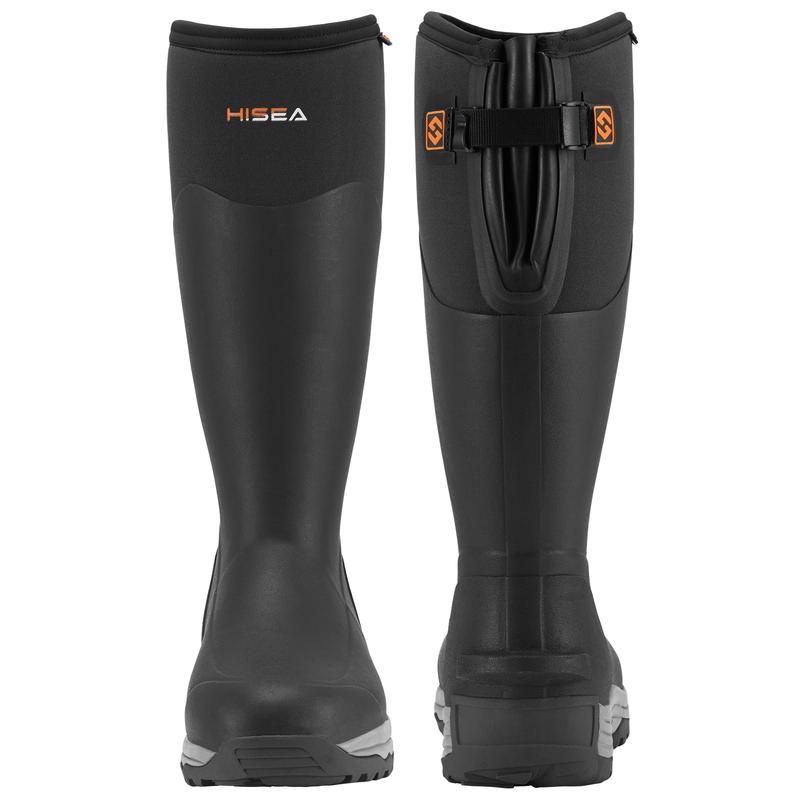 HISEA Rubber Rain Boots for Men, Waterproof Insulated Neoprene Hunting Boots, Durable Anti-Slip Outdoor Mud Boots for Hunting Gardening Farming Fishing Yard Working, Adjustable Calf Shoe Lightweight