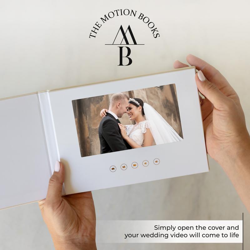 The Motion Books | Video Book that plays your wedding video | Wedding Video Book, Wedding Video Album | 4GB Memory, IPS Display, Linen Bound and Rechargeable Battery