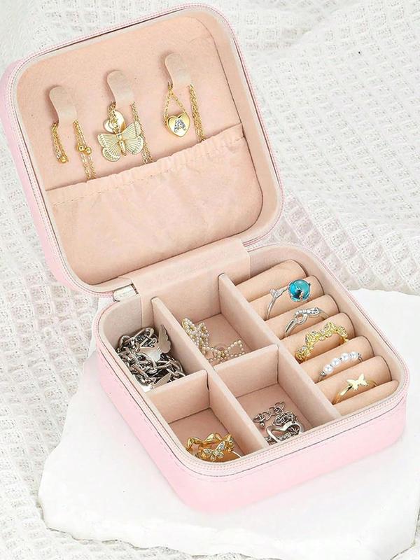 Letter Patched Design Jewelry Storage Box, Portable PU Leather Jewelry Organizer, Jewelry Display & Organizer for Earrings & Necklace & Ring