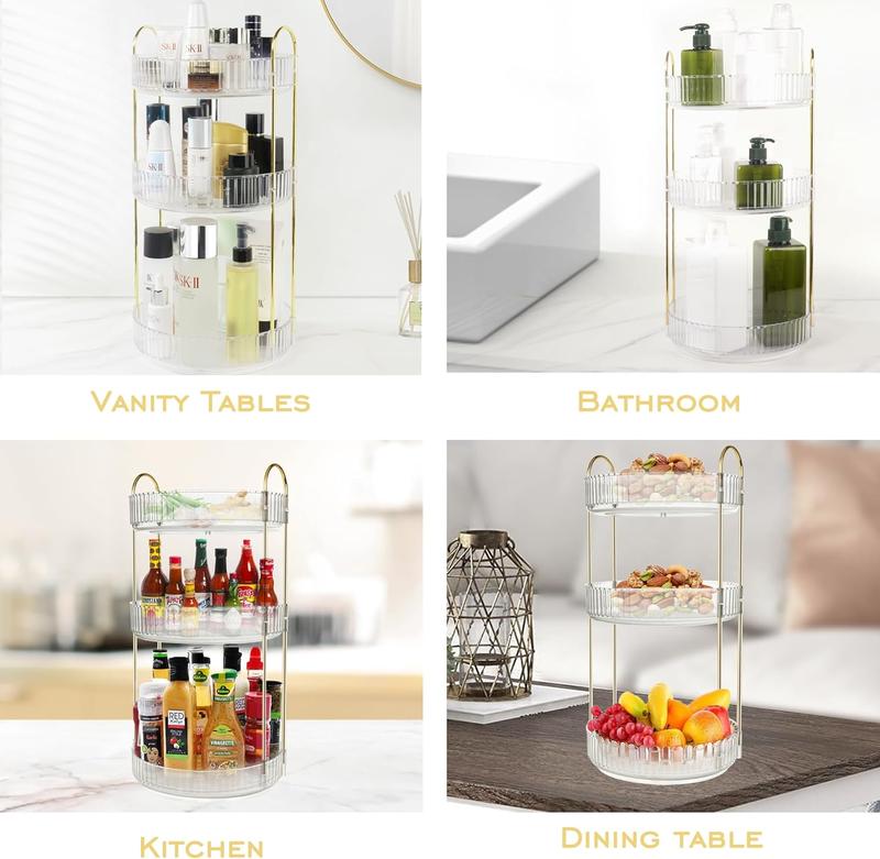 360° Rotating Makeup Organizer Perfume Organizer for Vanity, High-Capacity Skincare Cosmetic Dresser Bathroom Countertop Organizers Storage (3 Tiers, Transparent)