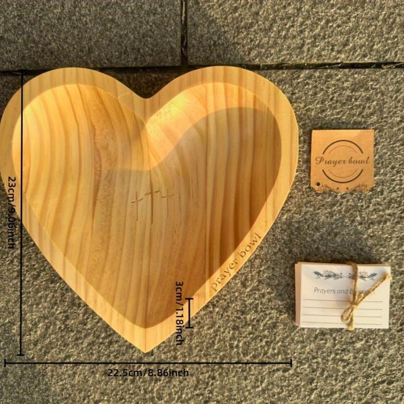 Wooden Heart Shaped Prayer Bowl, Vintage Prayer Bowls with Cross & Letter, Religious Decoration for Living Room, Prayer Room