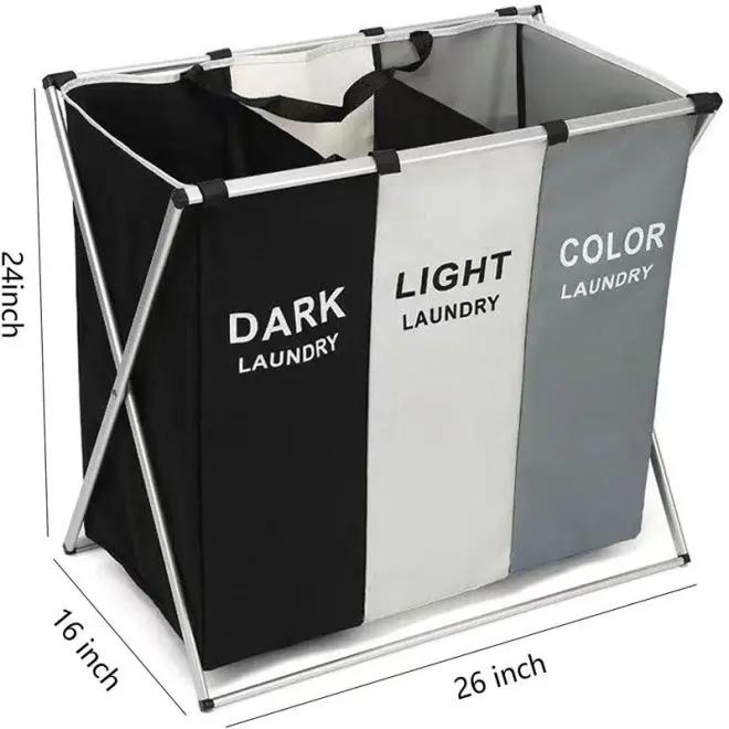 [Christmas 2024 ornament] 180L large laundry basket, foldable high hanger, Laundry Sorter 3 section Bags for Dirty Clothes ,used for storing clothes, toys, organizers, and Christmas gifts in dormitories and home wardrobes Hangable