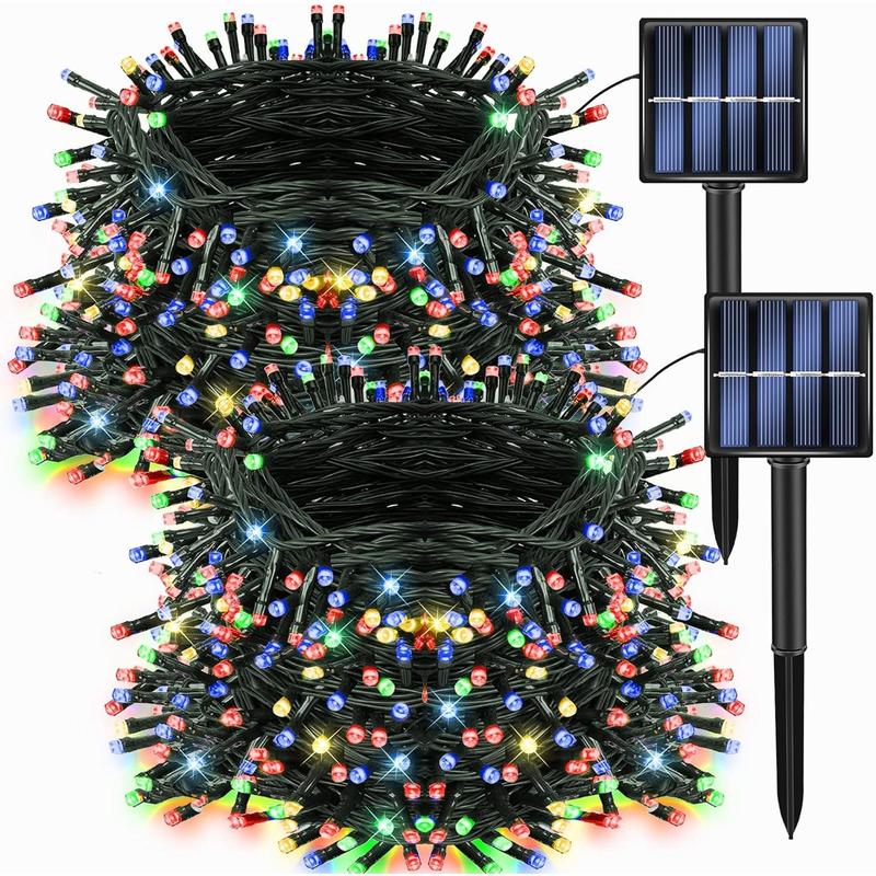 2 Pack Total 400LED 132FT Multi-Colored Christmas Solar String Outdoor Lights, Solar Powered with 8 Modes Waterproof Fairy Lights for Bedroom Patio Garden Tree Party Yard Decoration