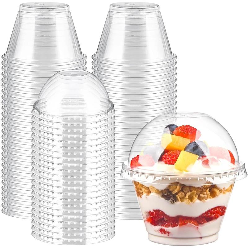 50 Pack 7 OZ Clear Plastic Cups with Dome Lids, Disposable Dessert Cups Parfait Cups Party Cups for Fruit, Ice Cream, Pudding, Yogurt, Mousse, Snack, Drink