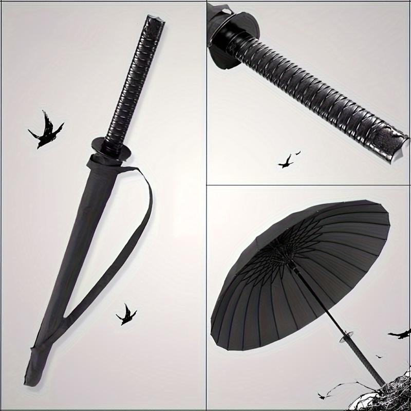 1 count Sleek Black Fashion Umbrella - 24-Rib Durable, Water-Resistant, Automatic Open, Carbon-Fiber Rib, Rubber Handle, Nylon Cloth, Stylish Statement Accessory for Rainy Days