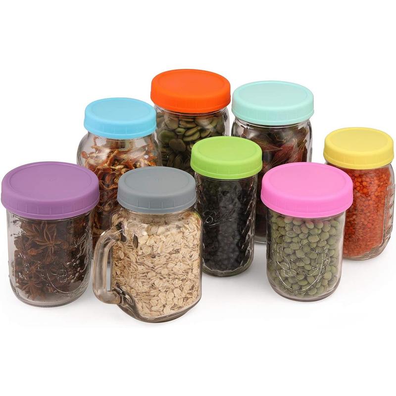 [ 28 Pack ] Plastic Mason Jar Lids Fits Ball, Kerr & More - 14 Wide Mouth & 14 Regular Mouth - Colored Storage Caps for Canning Jars