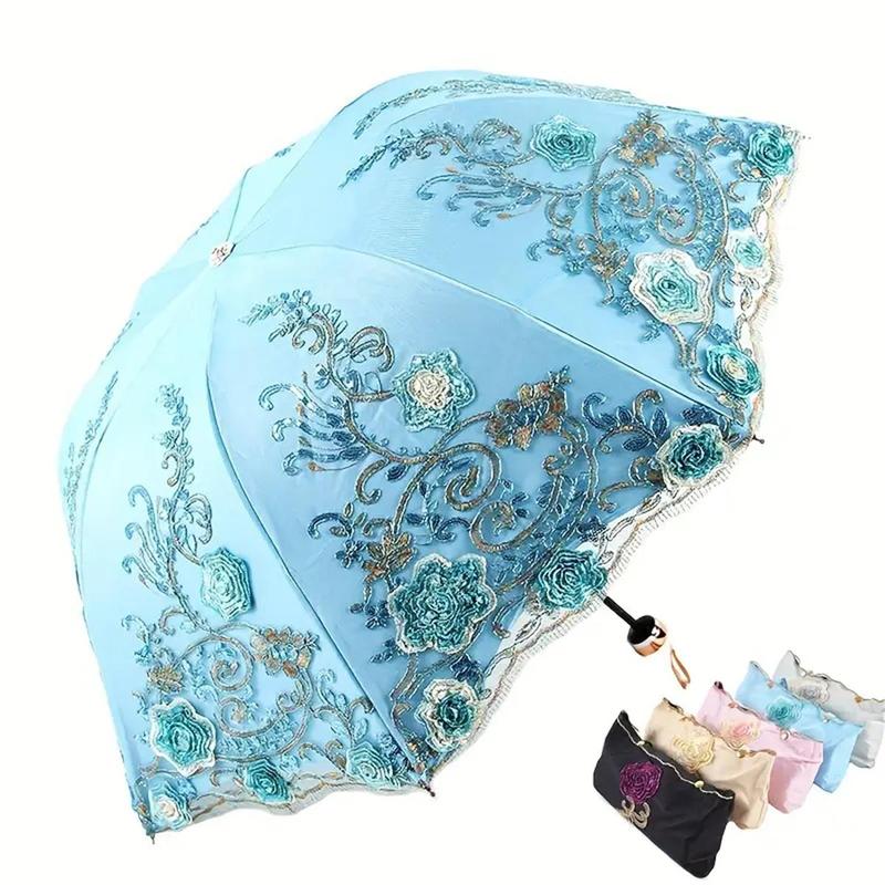 Vintage Lace Floral Decor Umbrella, 1 Count Exquisite Rose Pattern Umbrella, Sunny and Rain Dual-use Umbrella for Women & Girls, Gift for Friend