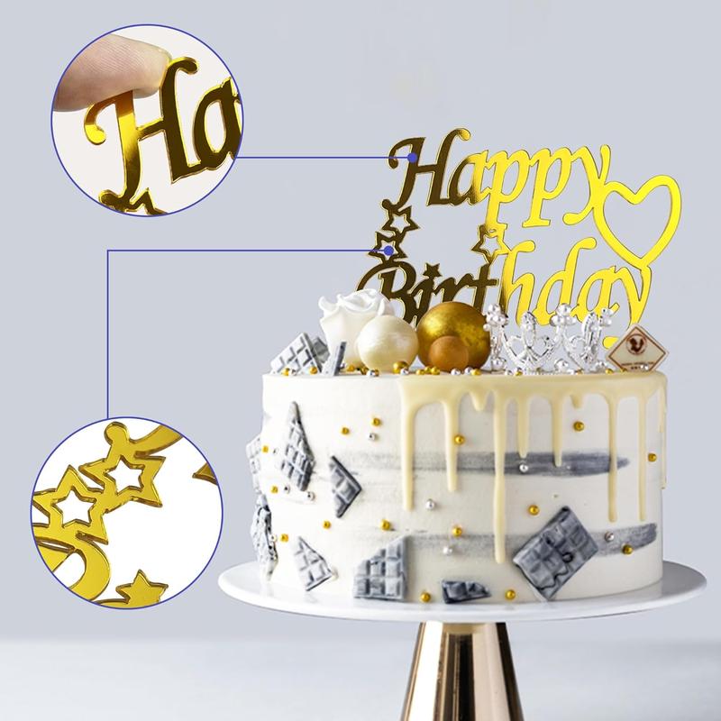 120   Happy Birthday Cake Toppers Mirror  Cake Topper Cake Decorations Cake Inserts Cake Decorating Supplies Cupcake Toppers for Birthday Party Cake Desserts Pastries 15 Styles