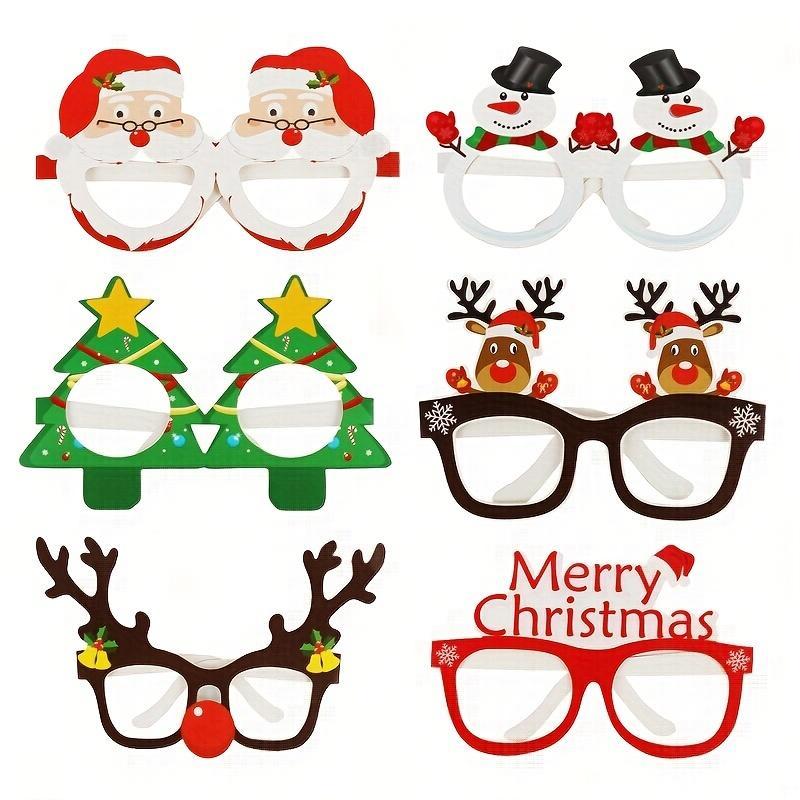 Christmas Themed Paper Glasses, 9 Pairs Cute Santa Claus & Reindeer & Christmas Tree Design Glasses, Party Decoration Supplies for Home & Outdoor