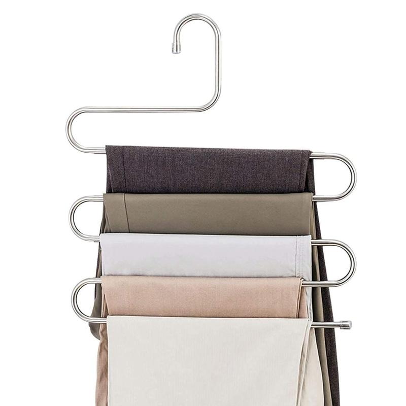 S-shaped Clothes Hanger, 1 Count Space Saving Stainless Steel Pants Hanger, Multifunctional Wardrobe Organizer For Home