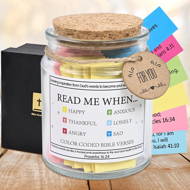 Bible Verses in a Jar, Read Me When Bible Verses Jar for Emotions and Feelings,Glass the Hope Jar Bible Verses with Colored Bible Verse,Christian Gifts Church Biblical Faith Based Gift