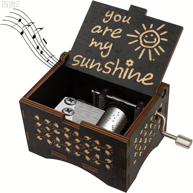 1pc You Are My Sunshine Music Box, Gifts For Mom, Hand Crank Wooden Vintage Laser Engraved Small Music Box, Gifts For Birthday Anniversary Wedding Valentine New Year, Home Room Desk Office Tabletop Decor