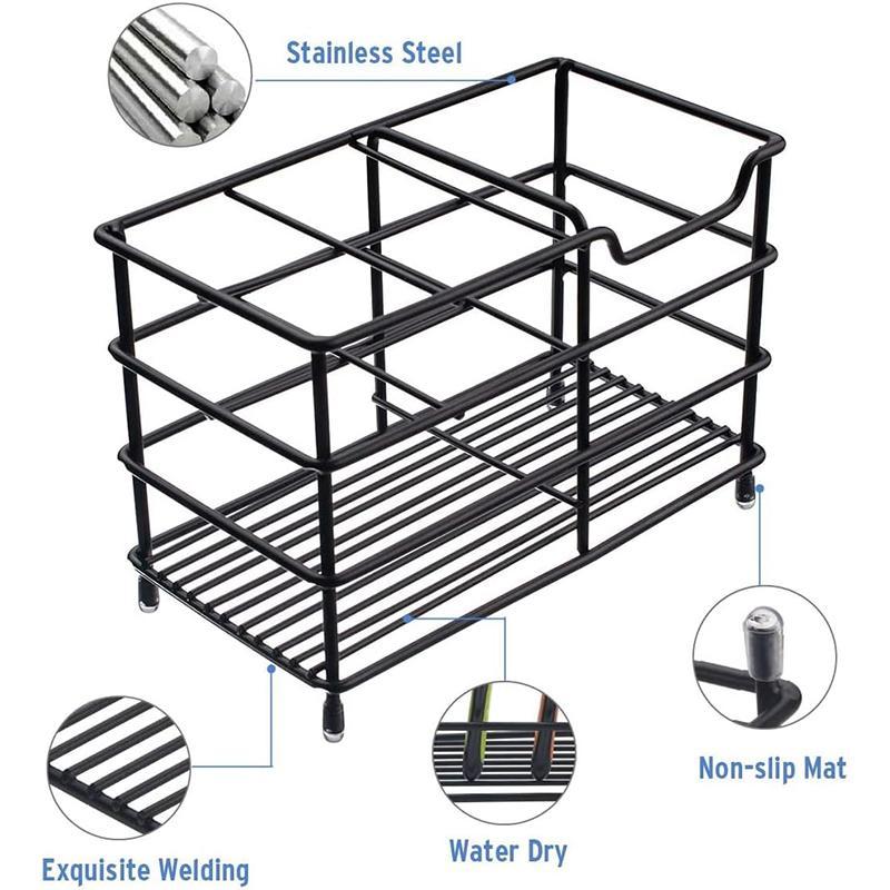 Stainless Steel Multi-grid Toothbrush Drain Holder, 1 Count Bathroom Accessories Wall Mounted Toothpaste Storage Rack, Bathroom Organizer Supplies, Summer Essentials, Home Accessories