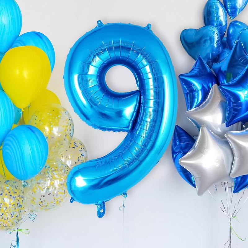 Blue Number 9 Balloon 40 Inch, Big Large Foil Helium Number Balloons, Jumbo Giant Mylar Number 9 Balloons for 9 Year Old Birthday Party Decorations Supplies Anniversary Celebration