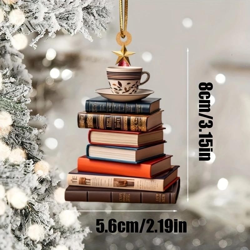 Creative Book Tree Christmas Design Hanging Ornament, 1 Count Acrylic Hanging Decoration with Chain, Festive & Party Supplies for Home Decor