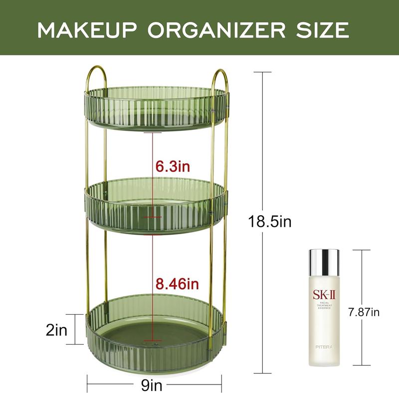 360° Rotating Makeup Organizer Perfume Organizer for Vanity, High-Capacity Skincare Cosmetic Dresser Bathroom Countertop Organizers Storage (3 Tiers, Transparent)