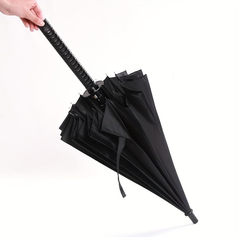 1 count Sleek Black Fashion Umbrella - 24-Rib Durable, Water-Resistant, Automatic Open, Carbon-Fiber Rib, Rubber Handle, Nylon Cloth, Stylish Statement Accessory for Rainy Days