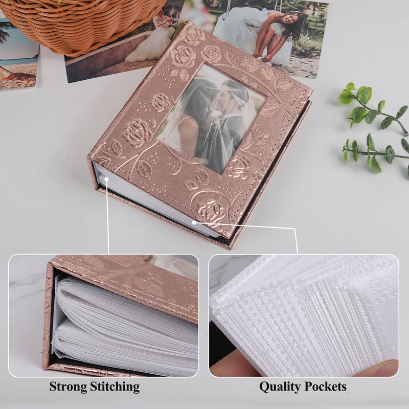 Photo Album 4x6 100 Pockets Photos, Leather Cover White Inner Page Small Photo Book for Baby Wedding Family Children Anniversary