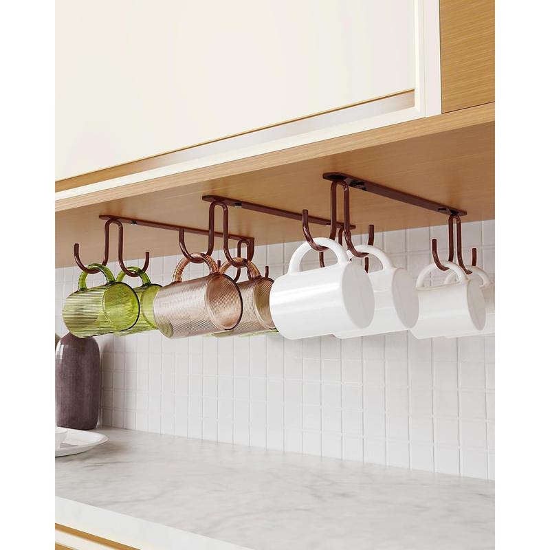 Mug Hooks Under Cabinet 3 Pack, Cup Hooks for Hanging Under Shelf, Mug Organizer Rack with 12 Hooks for Displaying Mugs, Cups and Kitchen Utensils, Black