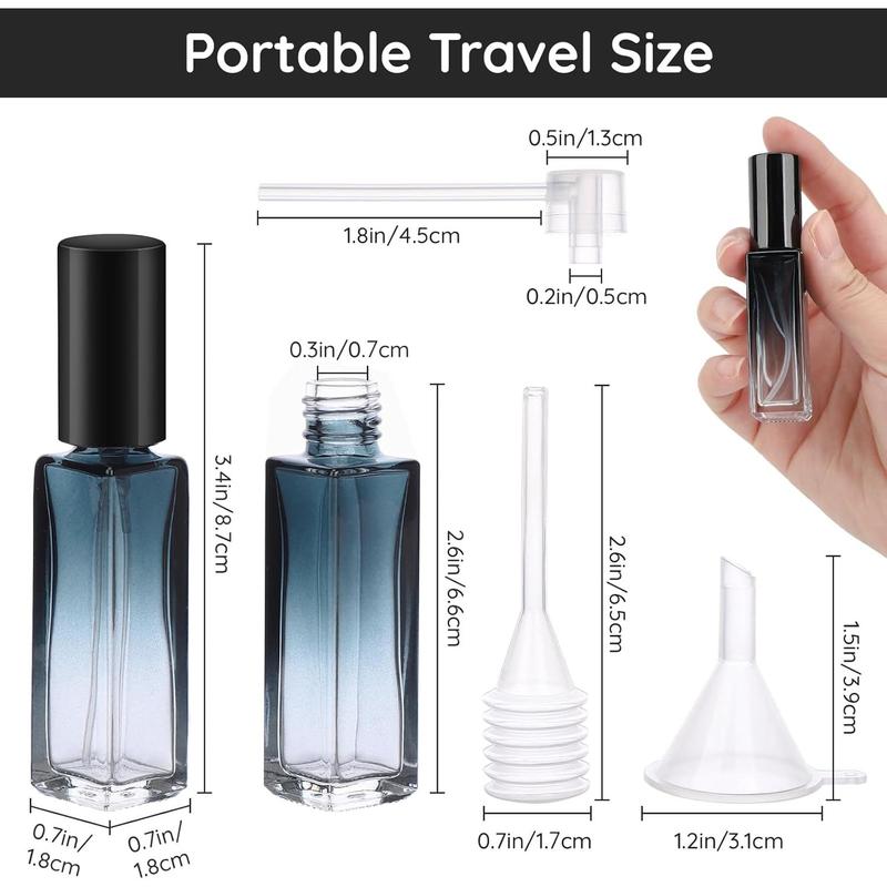 Travel Perfume Bottle Refillable, 5pcs 10ML Mini Glass Perfume Containers with Funnel and Pipette, Empty Portable Leak-proof Fragrance Bottles Spray Atomizer Pump Bottle Kit for Toiletries Tin Organiser