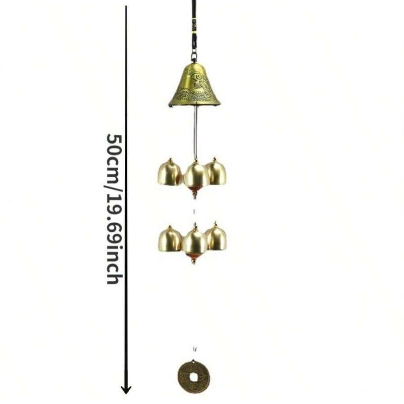 Vintage Wind Chime Fengshui Copper with 6 Bells, Hanging Wind Chime, Suitable for Home Garden, Good Luck Blessing, Yard Art Decor