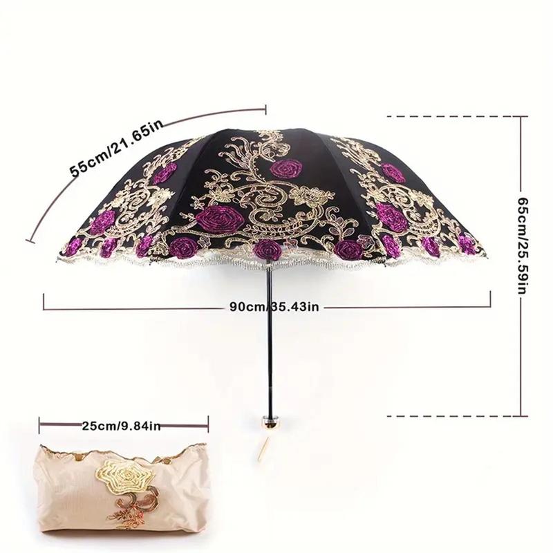 Vintage Lace Floral Decor Umbrella, 1 Count Exquisite Rose Pattern Umbrella, Sunny and Rain Dual-use Umbrella for Women & Girls, Gift for Friend