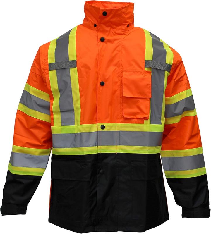 Troy Safety TS-RW-CLA3-TOR77 Class 3 Rain suit, Jacket, Pants High Visibility Reflective Black Bottom